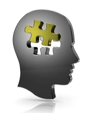 Metallic human head with one single puzzle piece illustration Stockillustratie