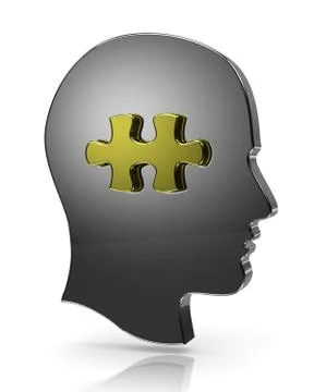 Metallic human head with puzzle piece illustration Stock Illustration