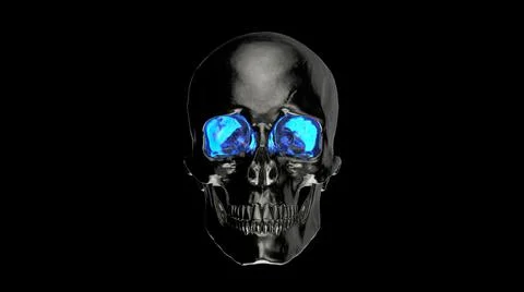 Metallic Human Skull with blue eyes 3d render イラスト素材