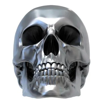 Metallic Human Skull on white background, front view Stock Illustration