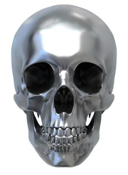 Metallic Human Skull on white background, front view Stock Illustration