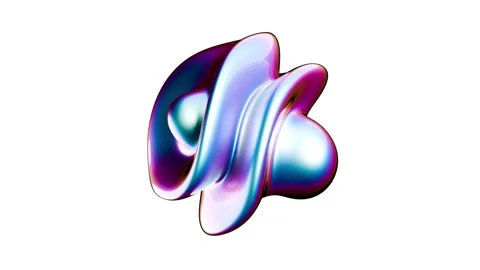 Metallic iridescent fluid blob morphing, seamless loop animation isolated on Stock Footage 347884604