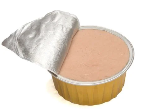 Metallic jar with poultry paste isolated on white background Stock Photos