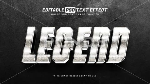 Metallic legend 3d text effect editable PSD Template