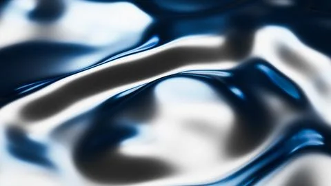 Metallic liquid surface creating a wavy pattern with blue and white reflections Stock Illustration