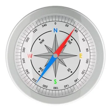 Metallic Magnetic Compass, front view. 3d rendering Metallic Magnetic Comp... Stock Photos