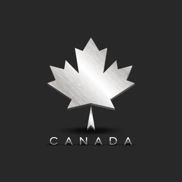 Metallic maple leaf emblem of Canada with 3D effect, silver texture creative  Stock Illustration