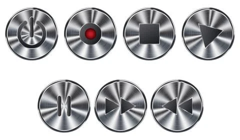 Metallic Media Control Buttons Set 스톡 일러스트
