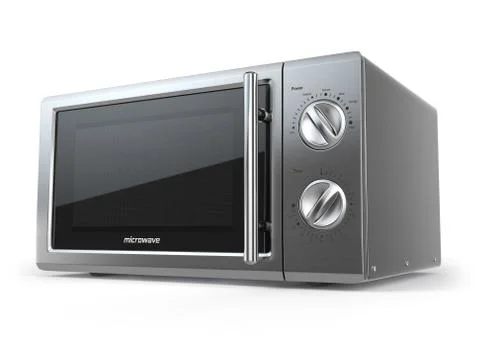 Metallic microwave oven isolated on white background. Stock Illustration