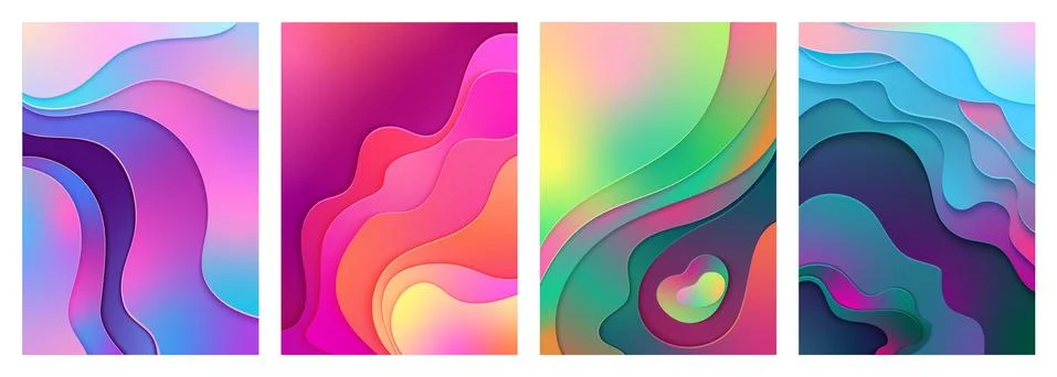 Metallic modern gradient active mixed gradient color paper cut art. Curved Stock Illustration