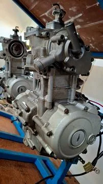 Metallic Motorcycle Engine Assembly Side View Foto stock
