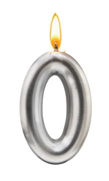 Metallic Number Zero Candle with Flame Stock Photos