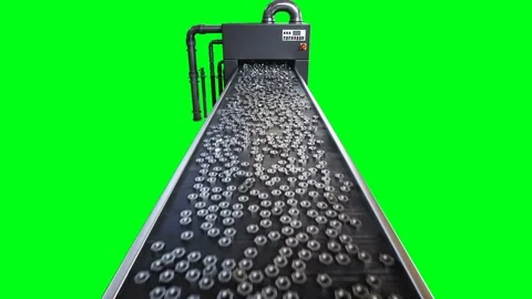 Metallic nut process production. Factory, production line. 4k green screen Stock-Footage 265355636
