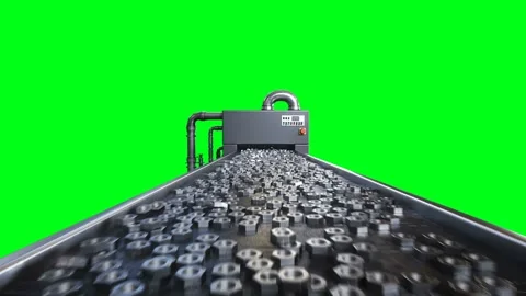 Metallic nut process production. Factory, production line. 4k green screen Stock Footage 265355848
