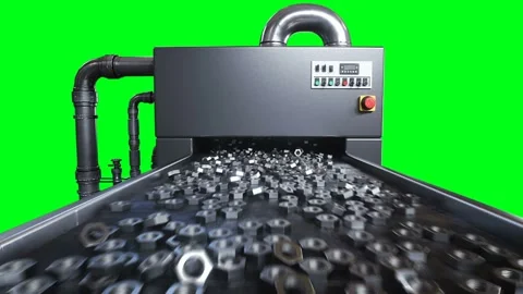 Metallic nut process production. Factory, production line. 4k green screen 스톡 동영상 265357055