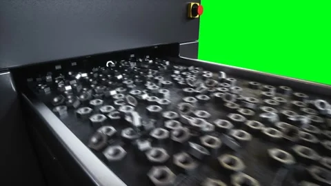 Metallic nut process production. Factory, production line. 4k green screen Видео 265358010