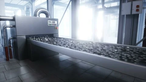 Metallic nut process production. Factory, production line. Realistic 4k Stock Footage 265358703