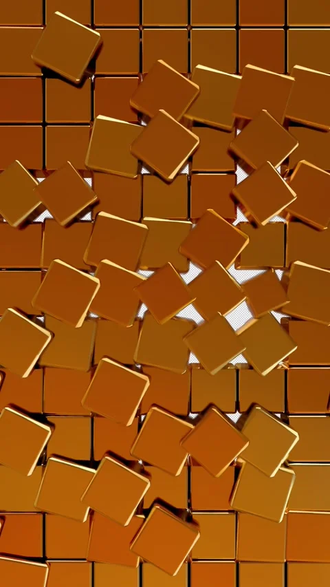 Metallic Orange Cube Vertical Explosion Transition with Central Reveal. 3D Stock-Footage 330070703