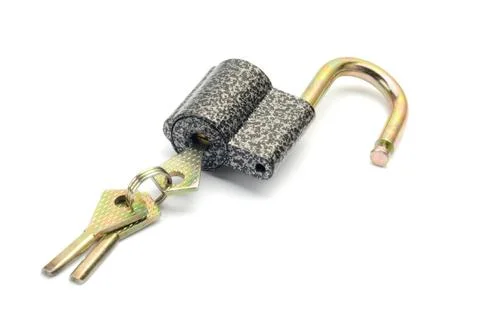 Metallic padlock with three keys Stock Photos