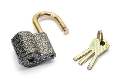 Metallic padlock with three keys Stock Photos