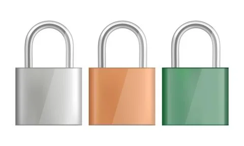 Metallic padlocks set isolated on white background Stock Illustration