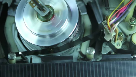 Metallic parts of outdated video VHS playing equipment Stock Footage 259838342