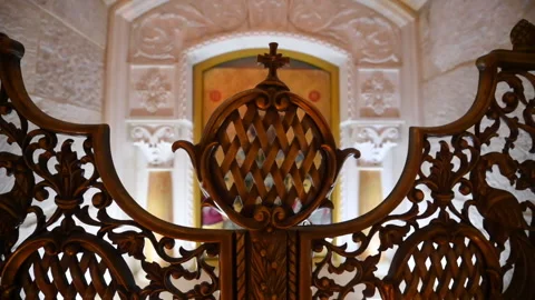 Metallic Patterned Railing At Altar In Church Of The Holy Sepulcher - Jerusalem, Stock Footage 152993584