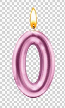 Metallic pink Number Zero Candle with Flame Stock Illustration