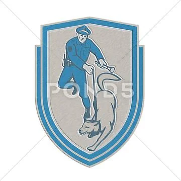 Metallic policeman with police dog canine crest retro Stock Illustration