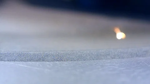 Metallic powder in Laser sintering machine for metal. 3D printer printing metal. Stock Footage 90231708