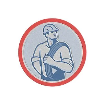 Metallic power lineman wire cable circle retro Stock Illustration