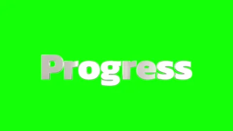 Metallic progress text animation rotating against bright green screen Видео 344519782