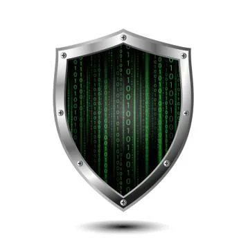 Metallic protection shield with binary code Illustrazione stock