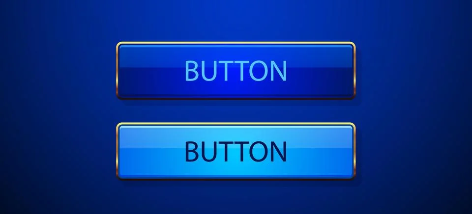 Metallic rectangle button set. Metal design for empty emblem. Glossy golden Illustrazione stock