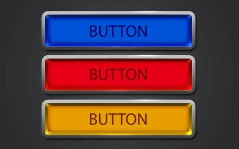 Metallic rectangle button set. Metal design for empty emblem. Glossy golden Illustrazione stock