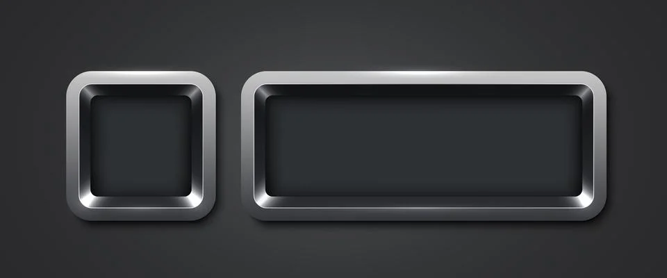 Metallic rectangle button set. Metal design for empty emblem. Glossy golden Illustrazione stock