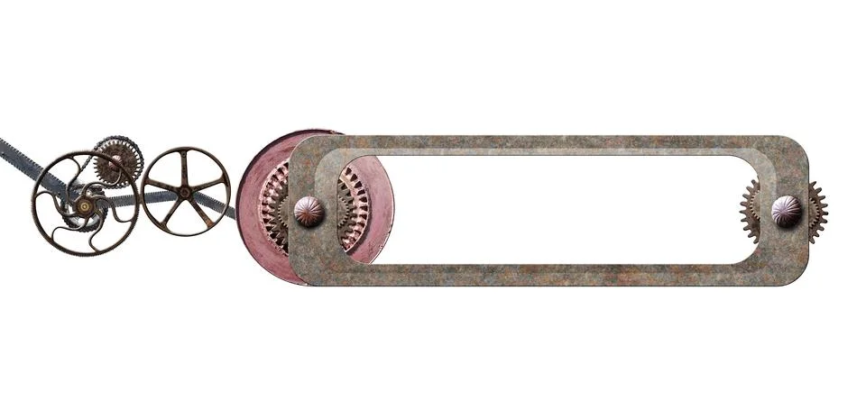 Metallic rectangular frame with vintage machine gears and retro cogwheel Foto stock