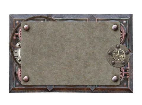 Metallic rectangular frame with vintage metal details and retro rivets. Isola Stock Photos