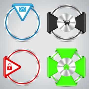 Metallic ring button set with various symbols Stock Illustration