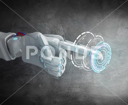 Metallic robot hand point forefinger. Stock Illustration