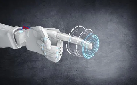 Metallic robot hand point forefinger. Stock Illustration