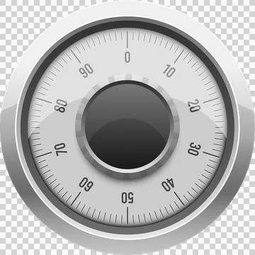 A metallic safe dial with numbers going from 0 to 90, with a center dark ci.. Stock Illustration