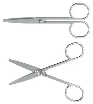 Metallic Scissors, opened and closed, top views. 3D rendering Metallic Sci... Stock Photos