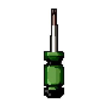 Metallic screwdriver tool game pixel art vector illustration Stock Illustration