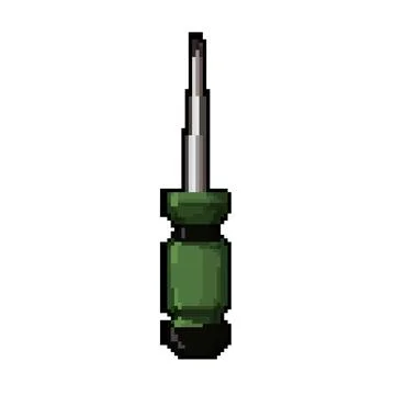 Metallic screwdriver tool pixel art vector illustration Stock Illustration