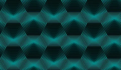 Metallic seamless pattern with blue-green hexagons. Stock Illustration