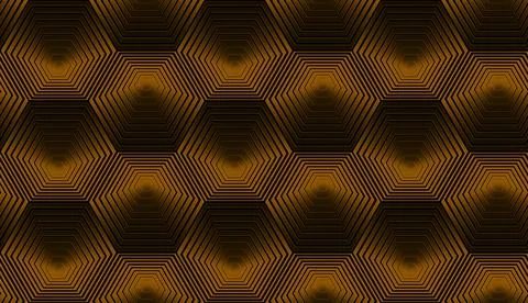 Metallic seamless pattern with orange hexagons. Stock Illustration