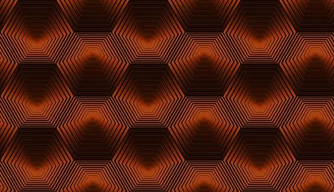 Metallic seamless pattern with red-orange hexagons. Stock Illustration