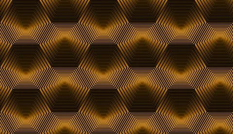 Metallic seamless pattern with yellow-orange hexagons. Stock Illustration