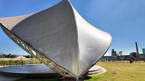 Metallic Shell Stage Canopy in Urban Park, São Paulo Brazil Vídeos de archivo 334722095